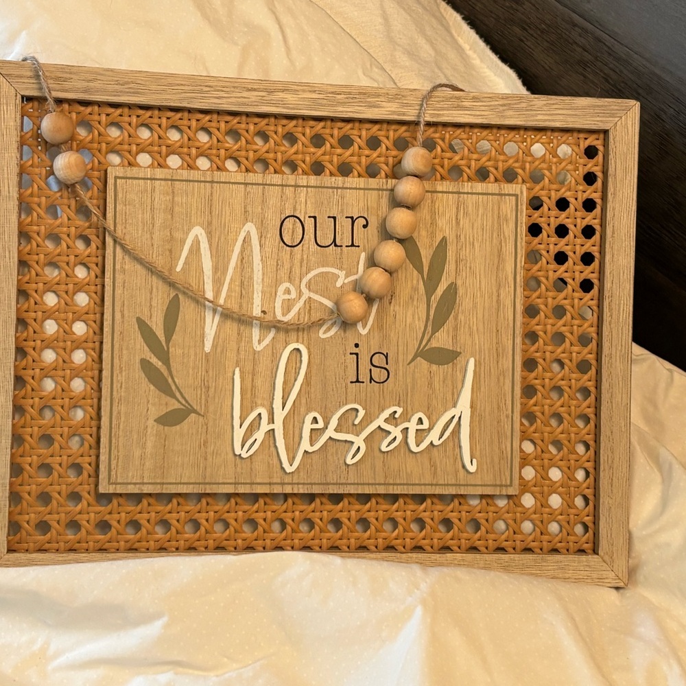 Our Nest Is Blessed Wooden Wall Sign - Natural Brown